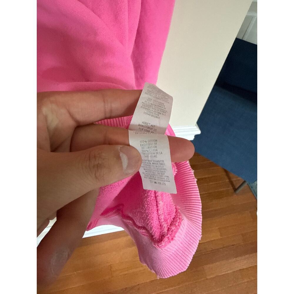 Aerie | Hot Pink Garment Dyed Off the Shoulder Preppy Crewneck Pullover Lounge - Picture 7 of 11